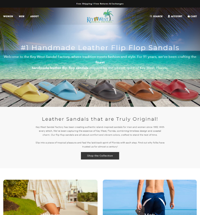 Shopify Website Development for Key West Sandal Factory