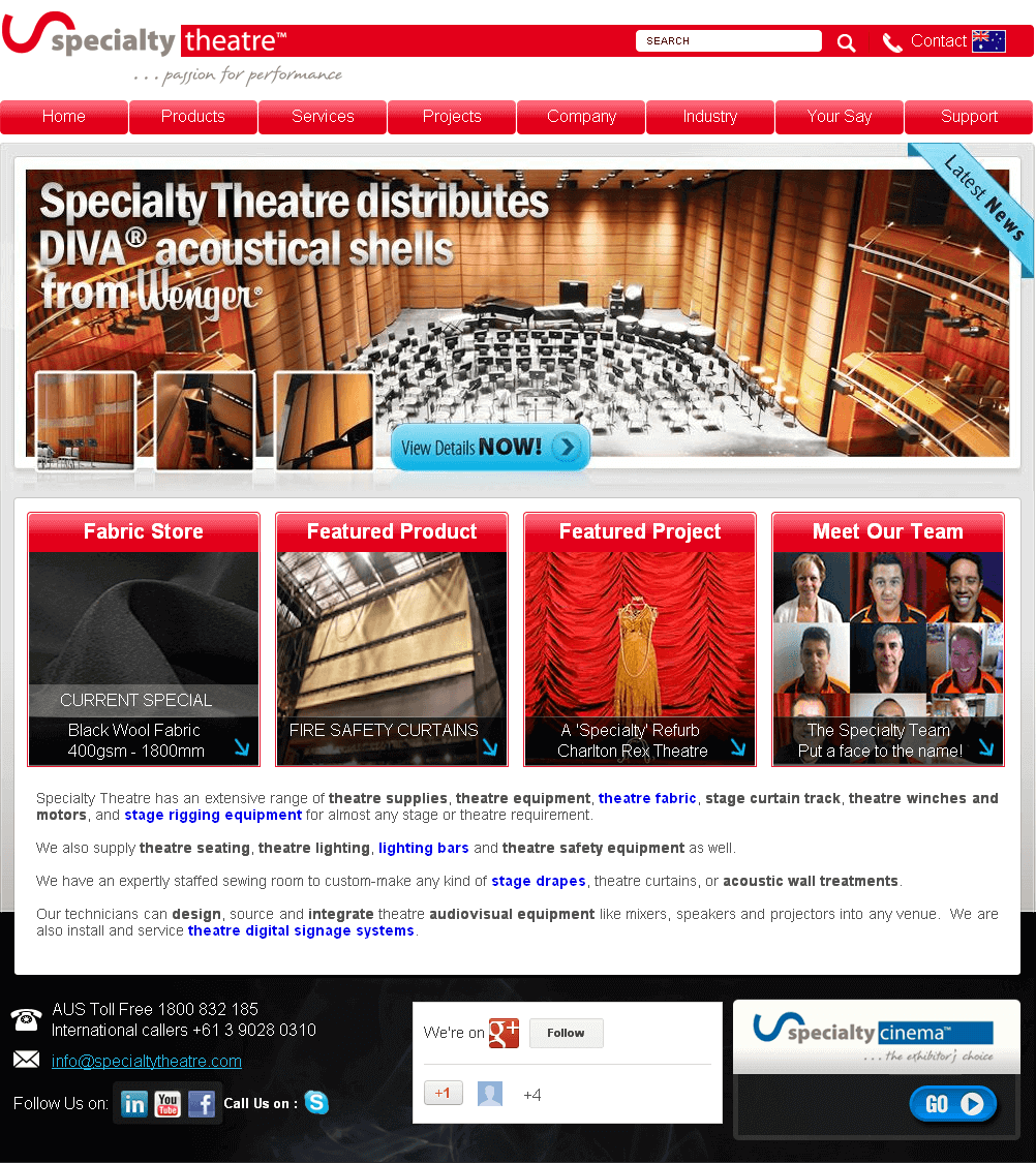 Website for Theatre Equipment Supplier 'Specialty Theatre' Using Drupal