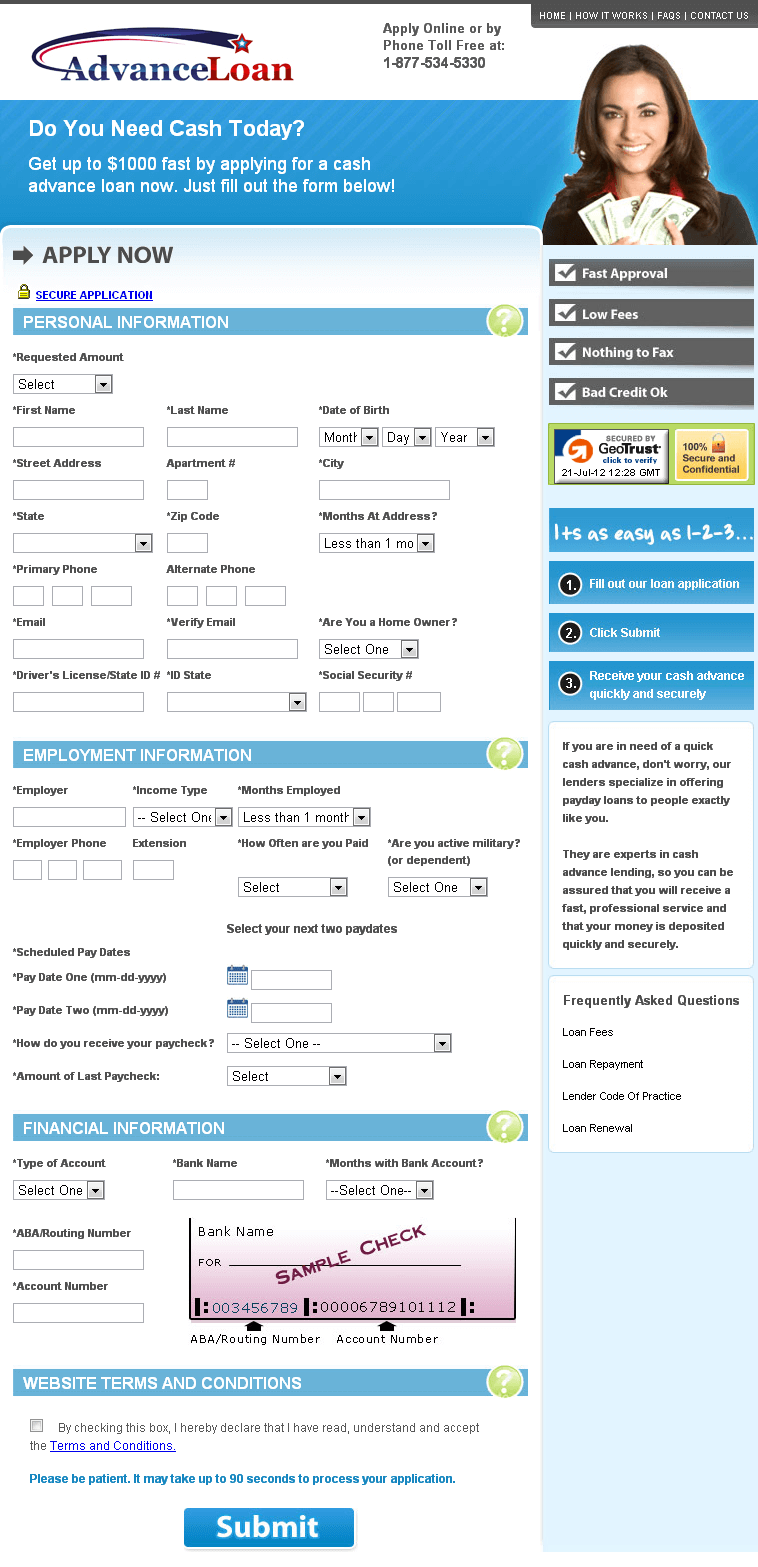 PHP Website for Cash Loan Service Provider 'Advance Loan'