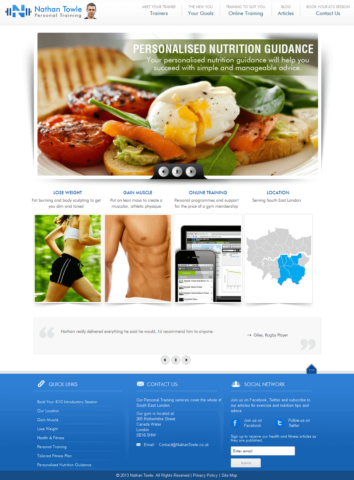 Wordpress Website for Fitness Training 'Nathan Towle' – Personal Trainer